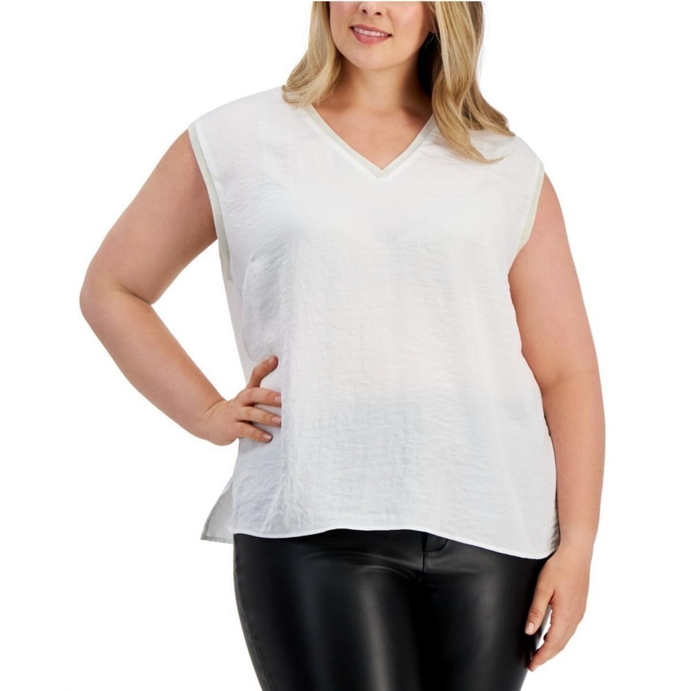 VINCE CAMUTO White Island Oasis V-Neck lightweight plus size career tank NWT 2X